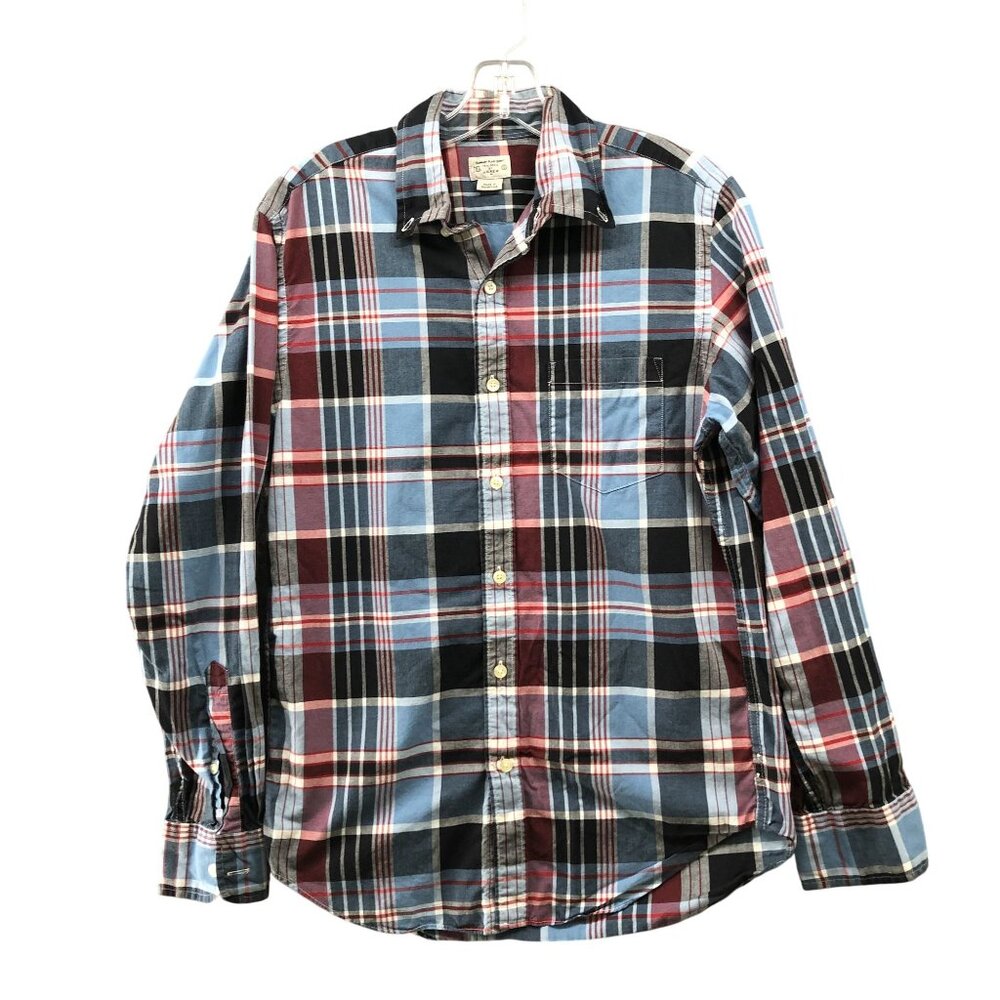 J. Crew Summer Plaid Shirt Mens S Long Sleeve Blue Red Plaid‎ Cotton Lightweight